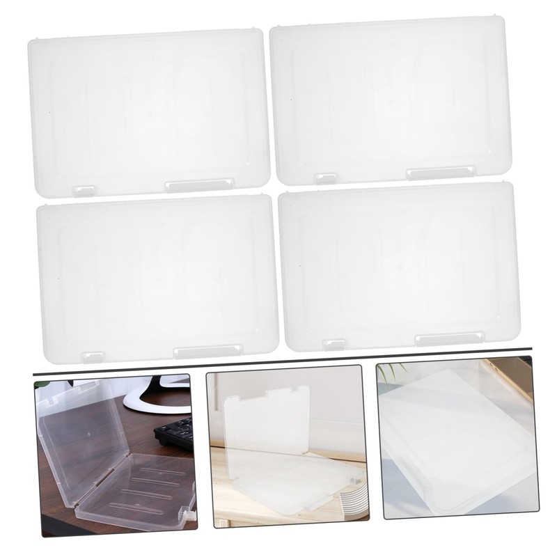 Sosoport 4pcs Portable File Storage Box Transparent Plastic Organizer for