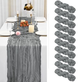 10 Pack Grey Cheesecloth Table Runner Gauze Table Runner 10FT Long Semi-Sheer Table Runner Boho or Rustic Wedding Table Decor for Wedding Decor Arch Draping Bridal Shower Holiday Party