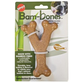 SPOT Bam-Bones Wishbone - Made with Strong Bamboo Fiber, Durable Long Lasting Dog Chew for Light to Moderate Chewers, Great Toy for Adult Dogs & Teething Puppies Under 30lbs, 5.25in, Chicken Flavor