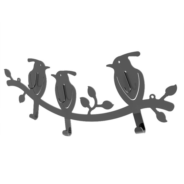 FixtureDisplays 6-Hook Bird-Design Black Wall Mount Metal Rail/Garment Rack Hanging