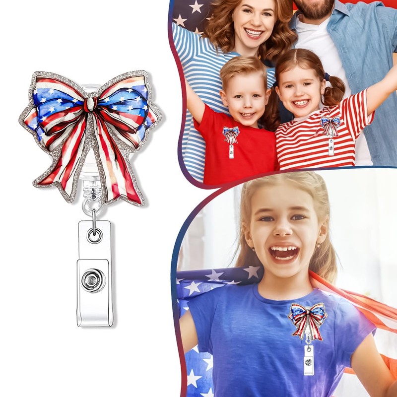 1 Pcs Independence Day Nurse Badge Reels Glitter USA Flag