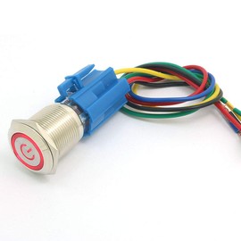 DollaTek 19mm 12V Momentary Switch Push Button Switch Power Symbol Angel Eye LED Light Metal Push Button with Plug Wire - Red