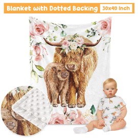 Duckbe Baby Crib Bedding Set - Highland Cow Design Nursery Bed 3 Pcs Set - Chic Soft Blanket with Dotted Backing, Sheet, Pillowcase for Newborns Girls Boys Gifts Color01