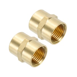 PATIKIL 1/2" x 1/2" Messing NPT Kupplung, 2er Pack Weibliche Sechskant-Rohrverschraubung für Hausinstallationen Rohre Duschkopfbasen Kupplung, Gold
