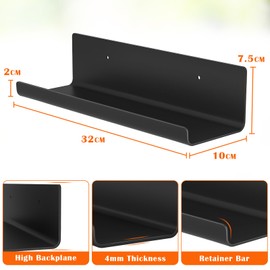 WELDUN Schweberegal, 2er Set Wandregal Ohne Bohren, 32cm Hängeregal Dekorative Wandregale für Wohnzimmer, Schlafzimmer, Badezimmer, Küche, Selbstklebend, Kunststoff, Schwarz