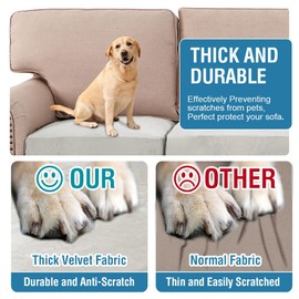 H.VERSAILTEX Velvet Couch Cover Soft Sturdy Sofa Covers Sofa Cushion Covers for 3 Cushion Couch Individual Seat Cushion Covers Cushion Protector Slipcovers for Pets(3 Pack, Off White)