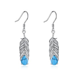 POPLYKE Feather Earrings for Women Turquoise Sterling Silver Bohemian Dangle Drop Jewelry Hypoallergenic Gifts