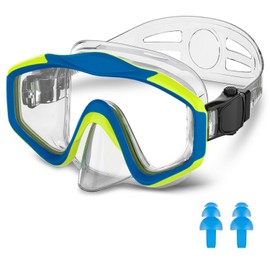 Kids Swim Goggles Snorkel Diving Mask with Nose Cover, Anti Fog Anti Shattered Lens Swiming Goggles for Kid, No-Leak UV Protection Swim Mask for Boys Grils 5-15