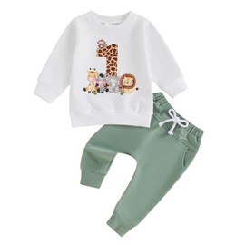 Nicoxijia Baby Boy Birthday Outfit One/Two Letter Embroidery Long Sleeve Sweatshirt Jogger Pants Set 1st 2nd Birthday Clothes (White, 12-18 Months)