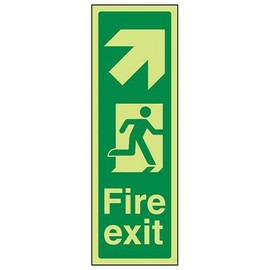 vsafety 14044 ap-g "Fire Exit Arrow to Right" Sign, Glow In Dark, 1 mm, Plastic, Portrait, 150 mm x 450 mm, Green