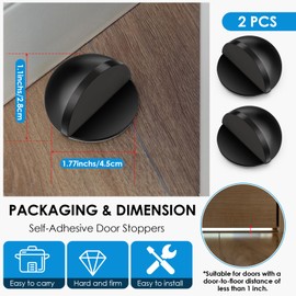 MorningRo 2 Pcs Self Adhesive Door Stoppers, Stainless Steel Floor Door Stop Wall Protector, Half Dome Floor Gate Stopper for Living Room, Bedroom, Bathroom, Office (Black)