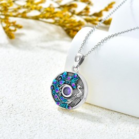 BETHZA Peacock Locket Necklace That Holds 2 Pictures 925 Sterling Silver Natural Amethyst Round Photo Locket Penadnt Jewelry Birthday Gifts for Women Wife Mom, Sterling Silver, Amethyst, Only Locket