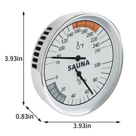 Sauna Thermometer & Humidity Meter with Fahrenheit - All-Metal Wall Mount Gauge for Steam Rooms | No Battery Needed | 20-120°C / 68-248°F Range