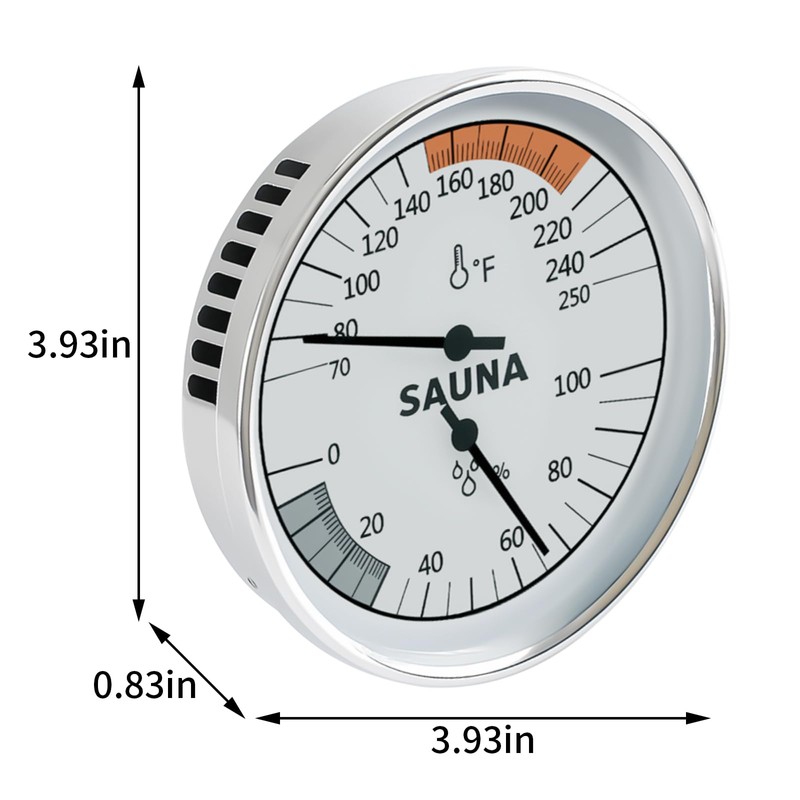 Sauna Thermometer & Humidity Meter with Fahrenheit - All-Metal Wall
