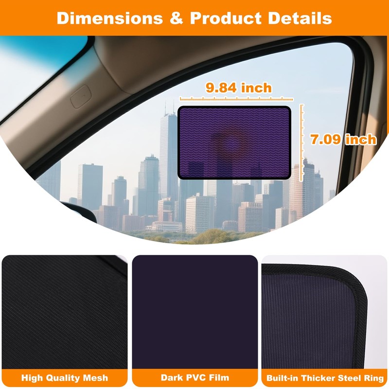 KOCZIL Square Static Cling Car Window Shades for Windshield &