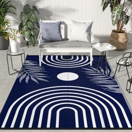 GENIMO Outdoor Rug 6' x 9' Waterproof for Patio Clearance, Reversible Lightweight Plastic Straw Camping Carpet, Large Area Rugs Mats for Rv, Backyard, Deck, Porch, Picnic, Balcony, Mix-Blue & White