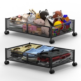 Yeebonix Under Bed Organizer, Storage Bins Under Bed, 60L Underbed Storage Bins for Bedroom Clothes Shoes Blankets (Black, 2 Pack)