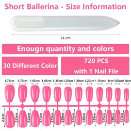 720 Pieces Short Ballerina Press on Nails 30 Solid Colors Glossy Short Coffin Full Cover False Nails Acrylic Tips Sets for Women Girls Salon Nail Art DIY Supplies