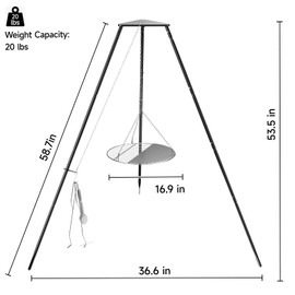 DPZM Campfire Tripod for Cooking, Campfire Cooking Equipment, Round Grill Grate with Adjustable Height for BBQ Picnic Outdoor Cookware Party & Collapsible Legs for Easy Storage