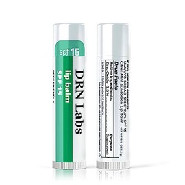 Bálsamo labial con protección solar mineral FPS 15 Vegano y libre de crueldad animal Amplio espectro UVA/UVB Aroma a limón y menta Para hidratación y protección solar de DRN Labs. 0,15 oz