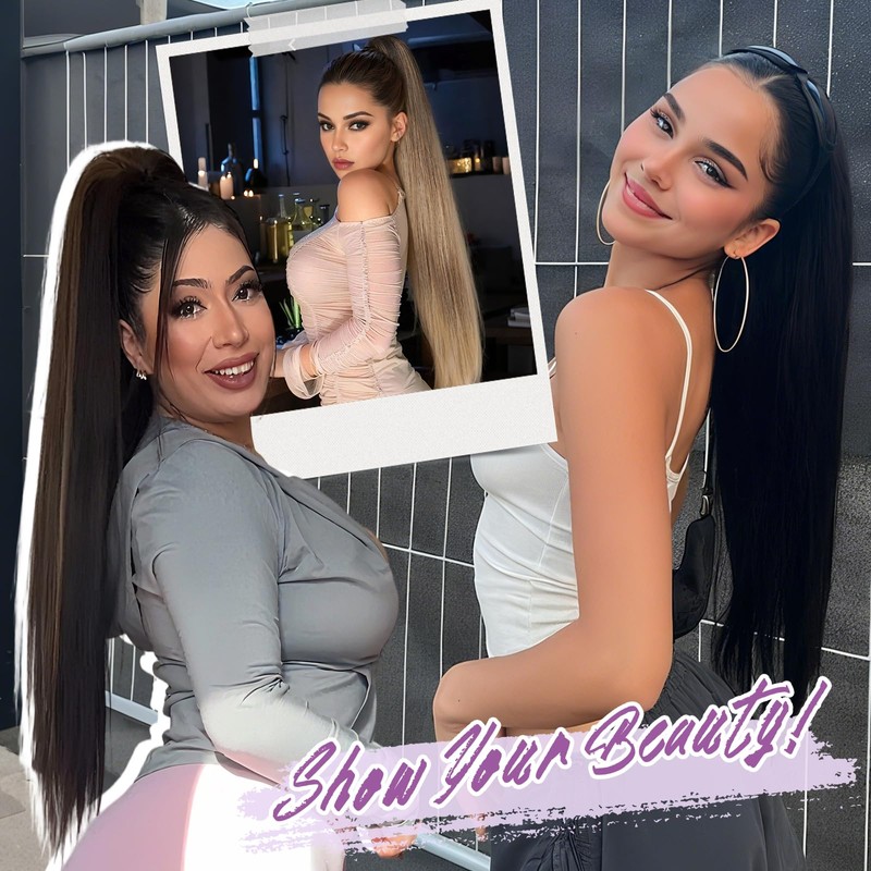 Drawstring Ponytail Extension, Long Straight Pony Tails Hair Extensions Natural