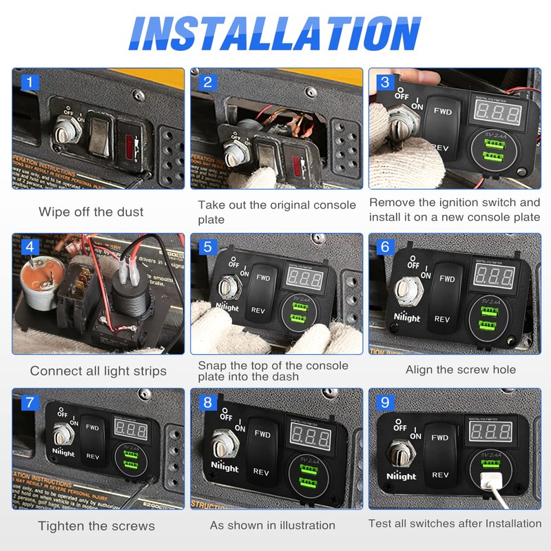 Nilight Golf Cart Key Switch Console Panel 9V-48V DC with