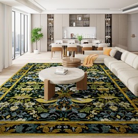 Topllen Washable Area Rug - Area Rug 6'x9' Boho Soft Living Room Rug, Non-Slip Large Area Rugs Indoor for Dining Room Livingroom Bedroom, Vintage Rug (Dark Green, 6x9ft)