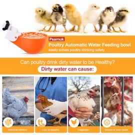 Psarnuk Chicken Waterer Cups (8 Pack/Orange) - DIY Automatic Large Chicken Water Feeder for Ducks,Chicks, Turkeys, Quail, Bunny, Bird and Other Various Poultry Dispenser with Matching Drill