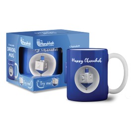Ner Mitzvah Spinning Hanukkah Dreidel Mug - Happy Hanukkah Decorations - Blue & White Hanukkah Party Favors Idea