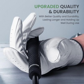 Golf Gloves Men Left Hand Right Leather Cabretta Upgraded All Weather Value 2 Pack, Mens Golf Gloves Right Handed Golfer Durability Comfortable Fit (White, M-Worn on Left Hand)