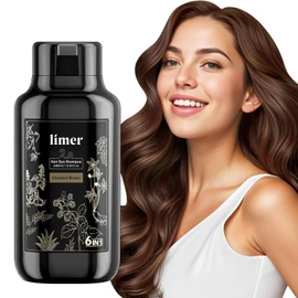Limer Hair Dye Shampoo, Chestnut Brown 6-in-1 Natural Herbal Hair Color Shampoo, Semi-Permanent Gray Coverage with Pleasant Scent, Ammonia-Free Formula for Women & Men (460ml/15.55fl oz)