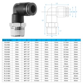 QUARKZMAN Push to Connect Fittings Male Elbow 5/16 Inch Tube OD x 3/8 Inch NPT Thread Plastic Quick Connect Air Hose Pneumatic Fitting Kit Push Lock Connector PL8-N03, Black