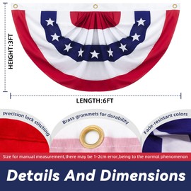 3x6 Ft American Pleated Fan Flag Decoration, Patriotic Half Fan Bunting flag Banner for 4th of July, Memorial Day & Independence Day, Indoor Outdoor Window Garden Fence balcony Porch Yard Decor(2PCS)