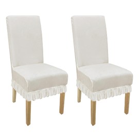 Velvet Dining Room Chair Cover Stretch Thicker Dining Chair Covers Set of 2, Removable & Soft Velvet Kitchen Chairs Covers Washable Parsons Chairs Slipcover for Kitchen Room (Beige, with Skirt, 2PCS)