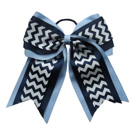 "Handmade" NEW "LIGHT BLUE NAVY CHEVRON" Cheer Hair Bow Pony 3" Ribbon Girls Cheerleading