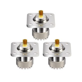 Vecys SO239 Bulkhead Connectors UHF Socket SO-239 Chassis Mount Connector SO239 Solder Connection UHF Female 4 Holes Panel Chassis Mount Flange Soldering Cup Straight Connector Pack of 3