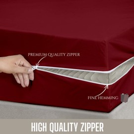 Cal King Zipper Bedding Set - Burgundy Solid | 100% Microfiber, Soft and Wrinkle-Resistant, 8" Deep Pocket | Easy On/Off Zipper Fitted Sheet, Secure Fit Mattress Cover | Cal King Zipper Sheets