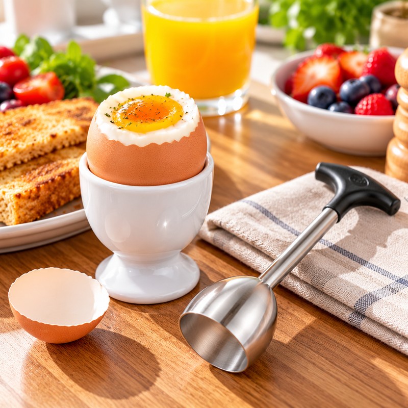 Stainless Steel Egg Topper for Soft-Boiled Eggs – Manual Egg
