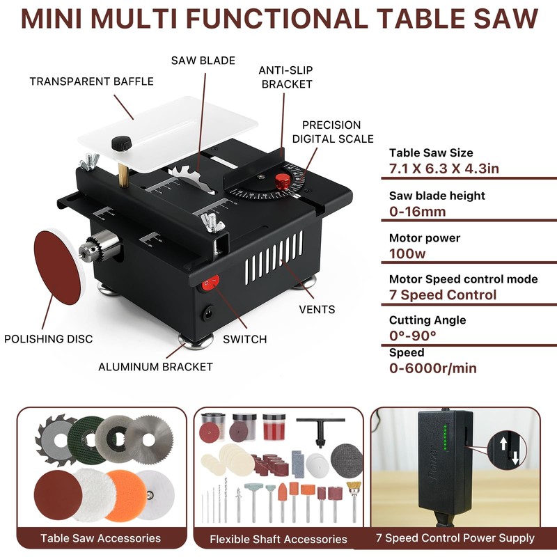 YSJWAER Mini Small Multi-Functional Table-Saw - Portable Crafts Table Saw