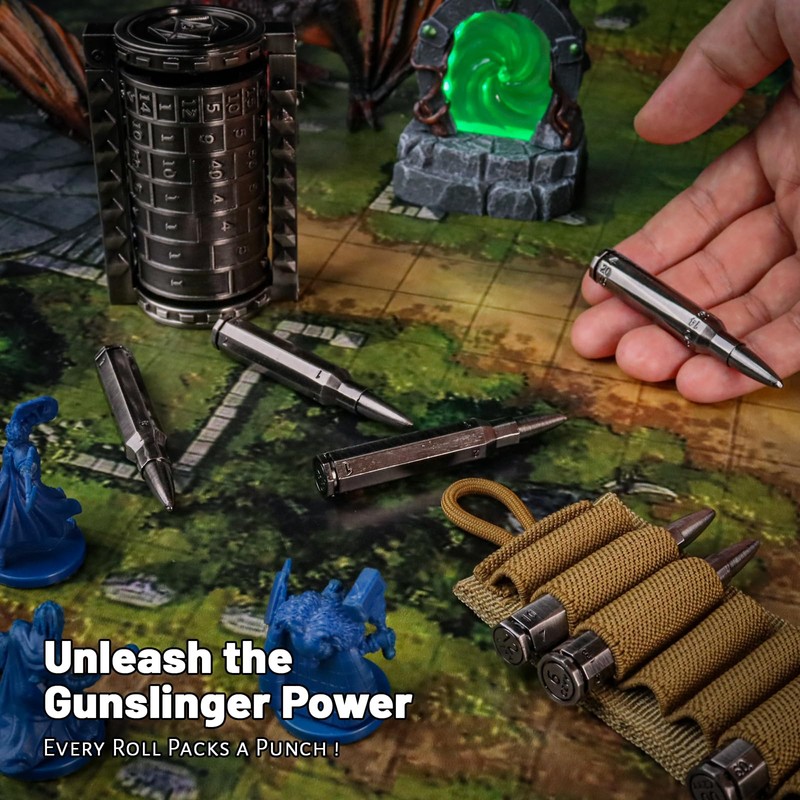 CZYY Rifle Bullet Dice Set - Solid Metal 7 Polyhedral