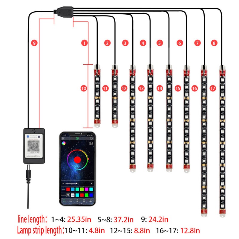 8PCS Motorcycle LED Light Kits Colorful Motorcycle LED Light APP