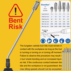 Sworker 5Pcs Long Carbide Burr Set 1/4" Shank Total L 4.3" Die Grinder Bits Rotary Rasp Attachment Cut Port Grind Metal Cast Iron Steel Aluminum Cylinder Head Engine Intake Exhaust Manifold Tight Area