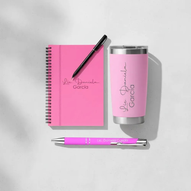 Kit Termo Libreta Pluma Personalizados Láser Para Regalo