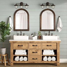 LOSOUR 2 Pack Arched Mirror, Farmhouse Decor Solid Wood Frame Wall Mirror,Vintage Bathroom Mirrors for Bathroom, Living Room,Bedroom, Entryway, Hallway,Foyer (Coffee, 2 Pack-30 L x 20" W)