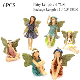 Resin Fairy Statue, Pack of 6 Fairy Garden Miniature Fairy Figures Elves, Fairy Garden Fairy Figure Miniature, Fairy Figures Accessories, Garden Outdoor Ornaments Decor Statue Accessories, for Flower
