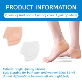 KIRZAX 2 Paar Silikon Fersenpolster, Gel Atmungsaktiv Fersensporn Einlagen Fersenschutz für Schuhe,Einlagen bei Plantarfasziitis,für Fersenschmerzen,Trockene Rissige Ferse(Hautfarbe + Weiß）