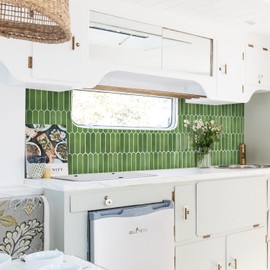 Commomy Thicker Green Peel and Stick Backsplash - 10 pcs of 12" x 12" - 3D Adhesive Peel and Stick Tiles Backsplash for Kitchen, Bathroom, Removable, Waterproof, Vinyl Wall Tile