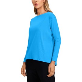 CRZ YOGA Long Sleeve Pima Cotton Shirts - Casual Fall Tee Tops Madagascar Blue Medium