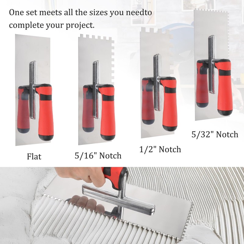 4 PcsTile Tools Stainless Steel Square Notched Trowel Set (Notch
