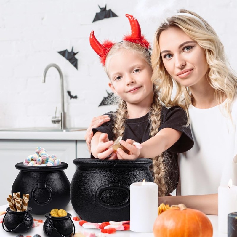 JOISHOP 6pcs(8.5", 5.5", 4pcs 2.8") Halloween Large Cauldron, Halloween Black